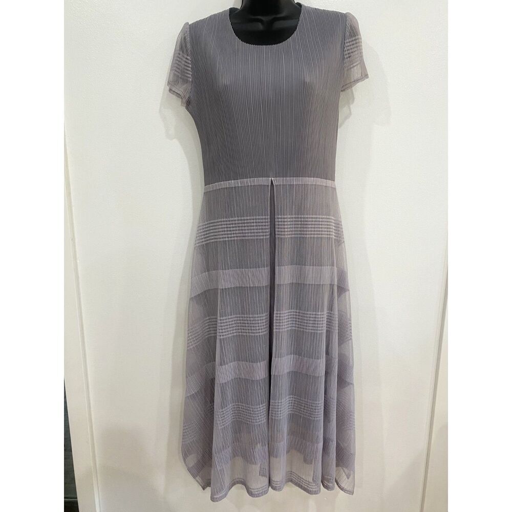 Veeca Sz XS Pleated Layered Midi Dress Sheer Layered Sleeves EUC Evening